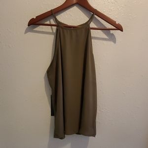 Olive high neck chiffon tank